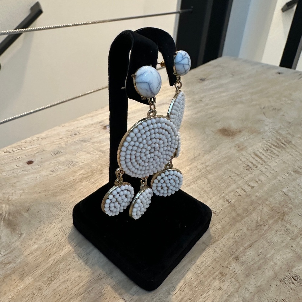 Target White Beaded Statement Dangle Earrings Marble Stud Bold Vacation Earrings - Picture 3 of 4